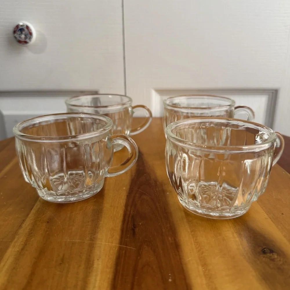 Vintage Set Of‎ 4 Glass Punch Bowl Mugs Party Replacement Cottagecore Grannycore